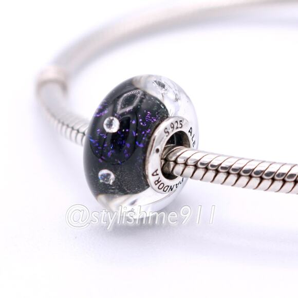 Authentic PANDORA Retired Midnight Blue Effervescence Glass Charm - 791627CZ - Picture 3 of 9